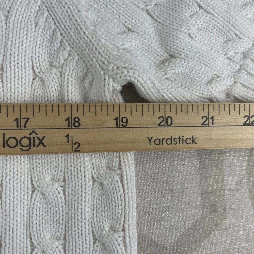 Brooks Brothers Cable Knit Tennis Sweater Youth XL White Green‎ V-Neck Short Slv